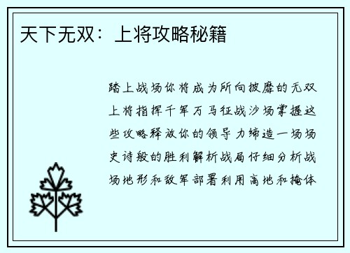 天下无双：上将攻略秘籍